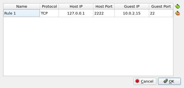 Faire une nouvelle règle associant le port 2222 de localhost au port 22 de la VM